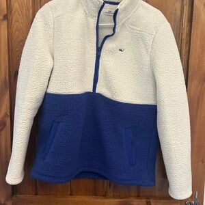 Vineyard Vines Two-Tone Sherpa Pullover Jacket - White & Blue